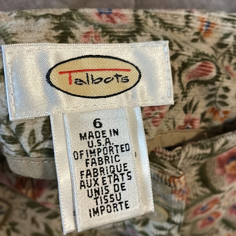 Talbots Cotton Vintage Tan Floral Knee Length Skirt with Slit Corduroy Blush - Picture 5 of 7